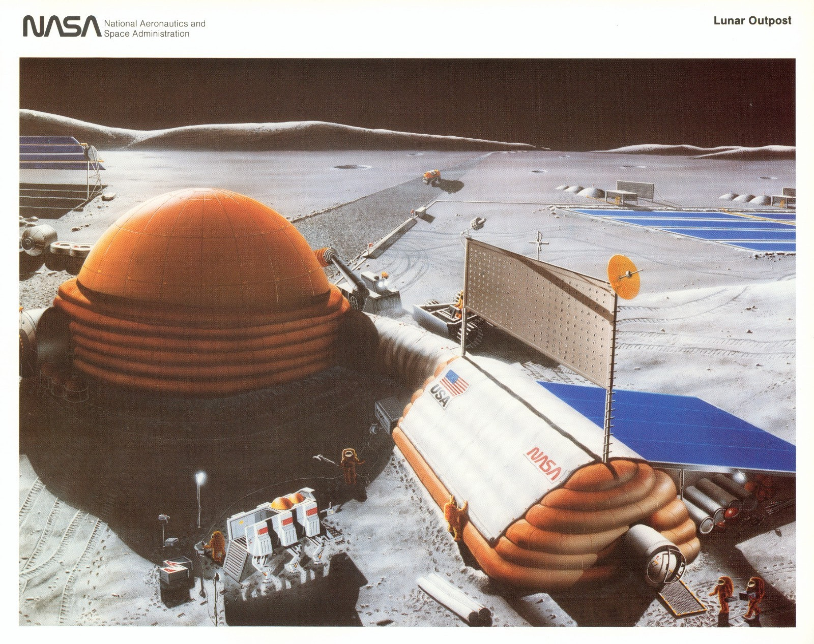 Vintage Original NASA Lunar Outpost Moon Base Habitat Concept Art Poster 8.5x11