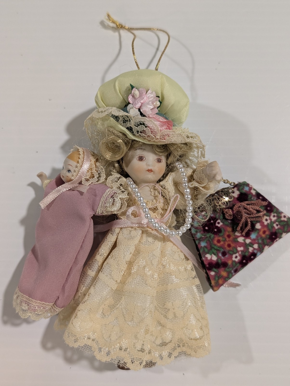 Vintage 1984 Kurt Adler Victorian Girl w Baby Doll Christmas Ornament 6