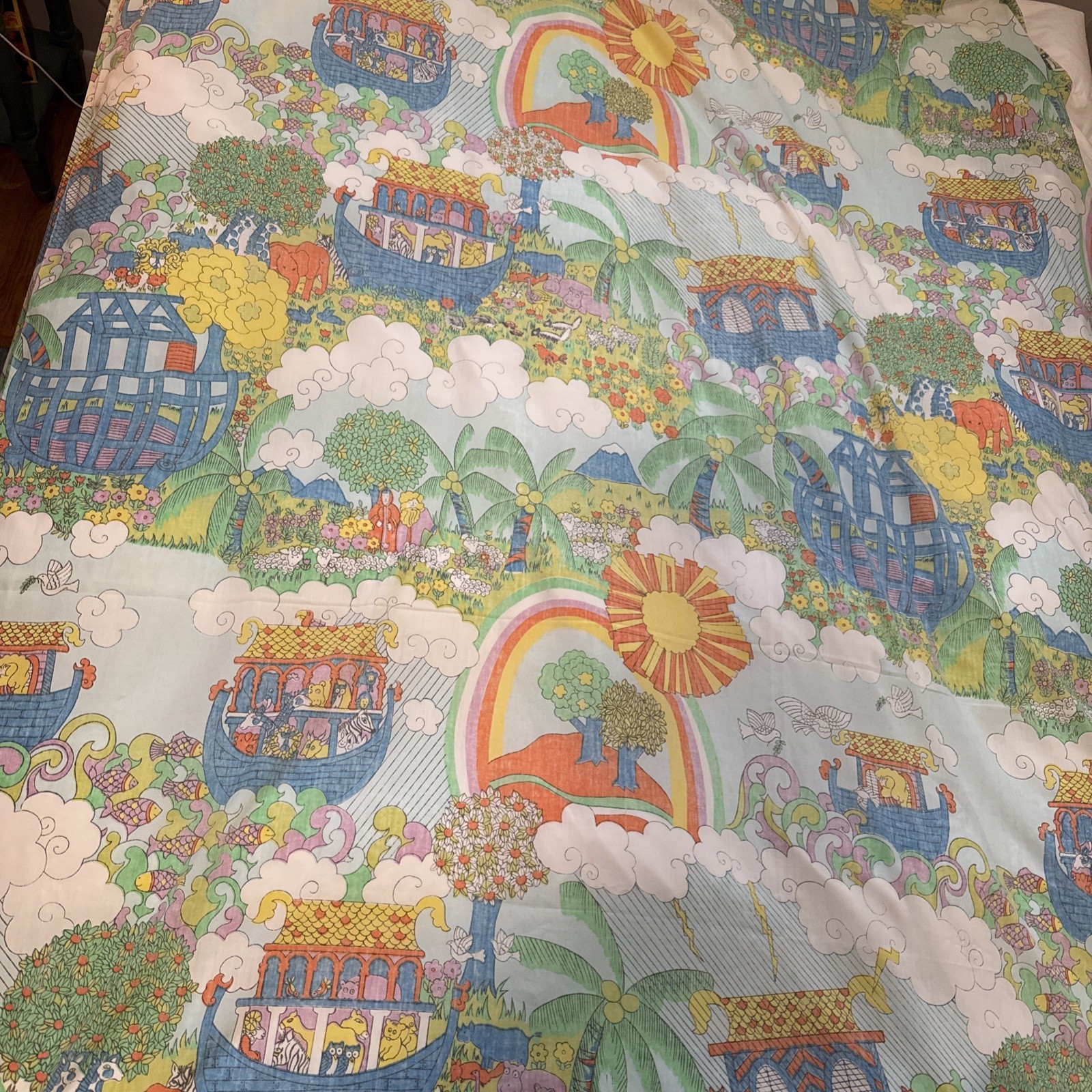 Vintage 60s / 70s Noah’s Ark Full Size Flat Sheet