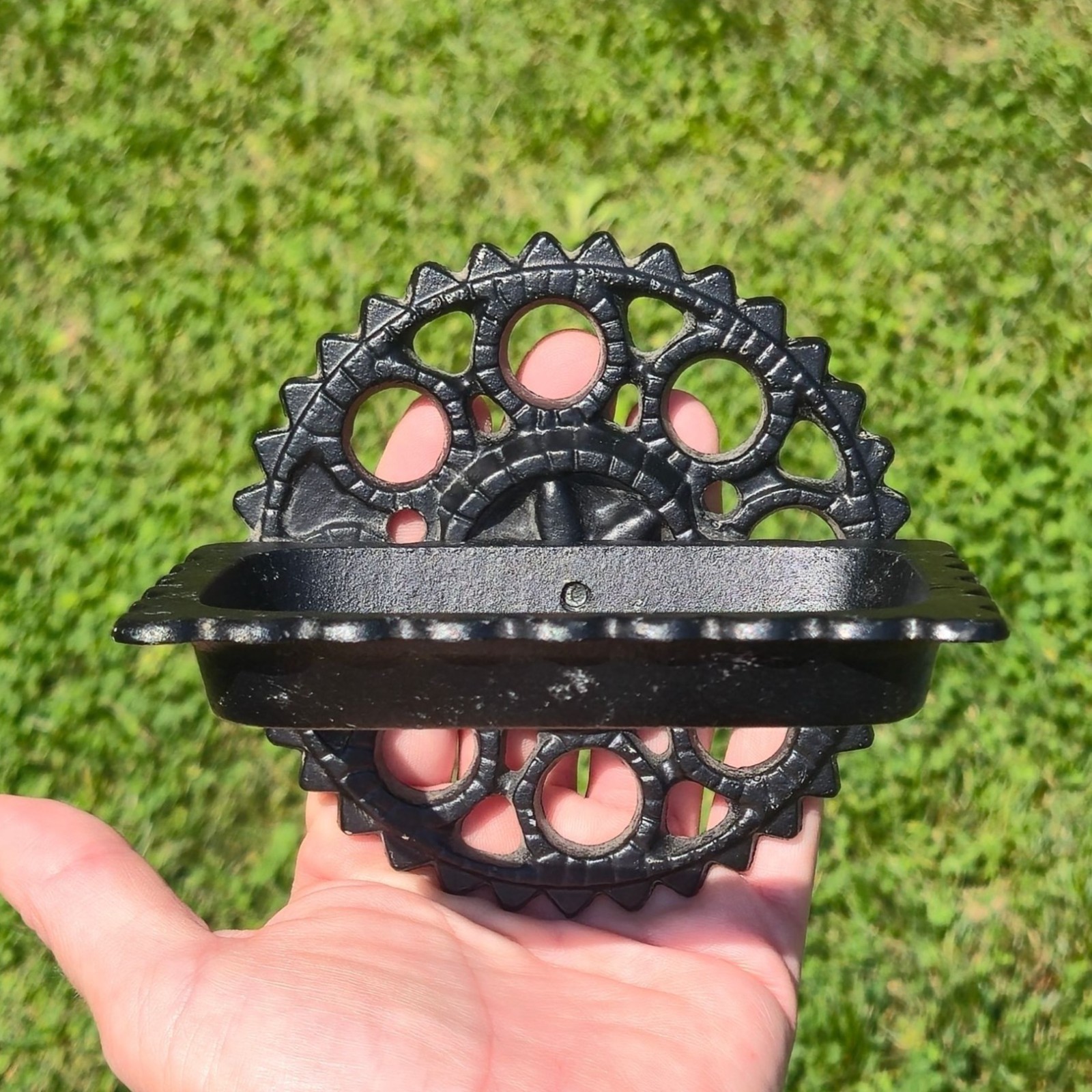 Vintage EMIG Cast Iron Soap Holder Wall Mount Steampunk Industrial Black Decor