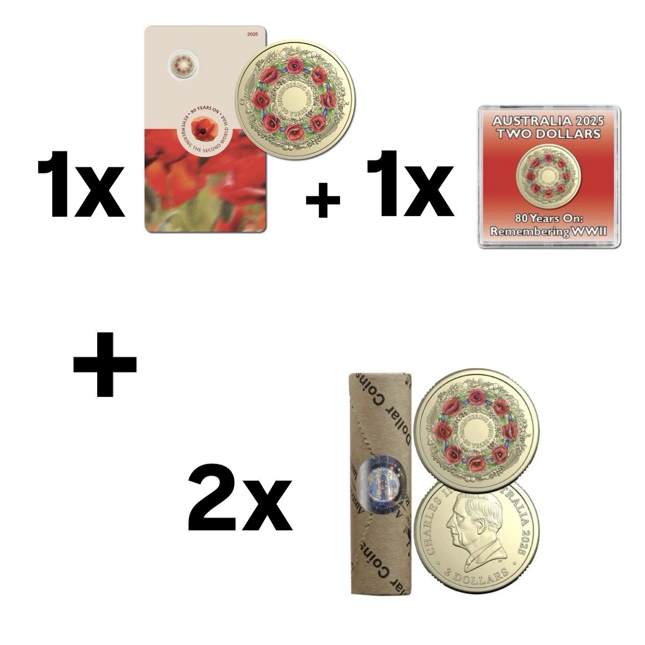 $2 2025 WWII 80th Anniversary Bundle (1x ‘C’ Mintmark UNC + 2x Premium Rolls +)
