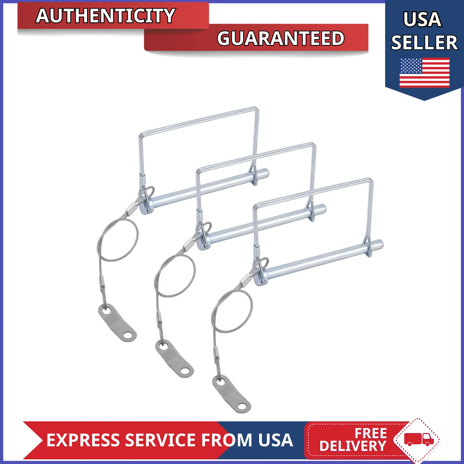 3pcs 1/4\'x4\' Trailer Coupler Pins with Anti-Loss Cable, Square Wire Lock 3pcs 1/4\'x4\' Trailer Coupler Pins with Anti-Loss Cable, Square Wire Lock