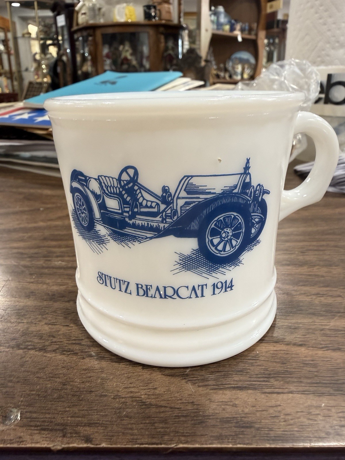 Shaving Mug Stutz Bearcat 1914 Surrey Milk Glass Vintage See Pics