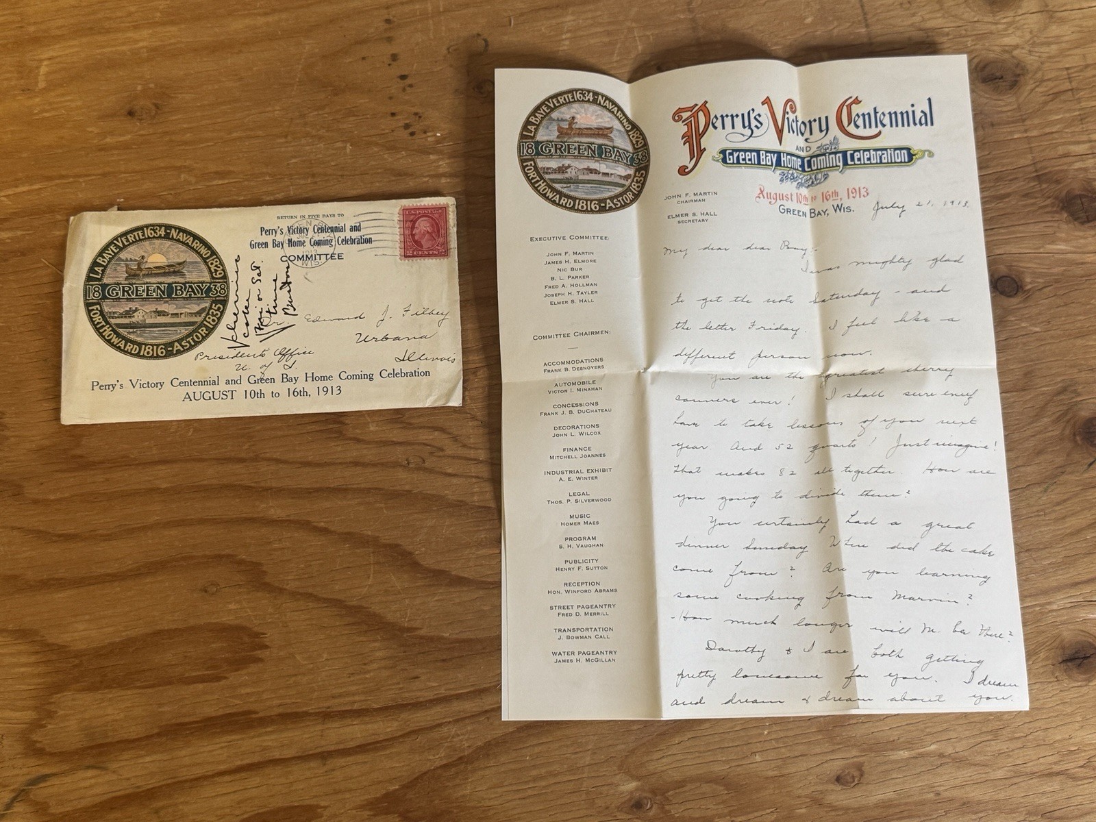 Vtg 1913 Letterhead Perry's Victory Centennial & Green Bay Home Coming