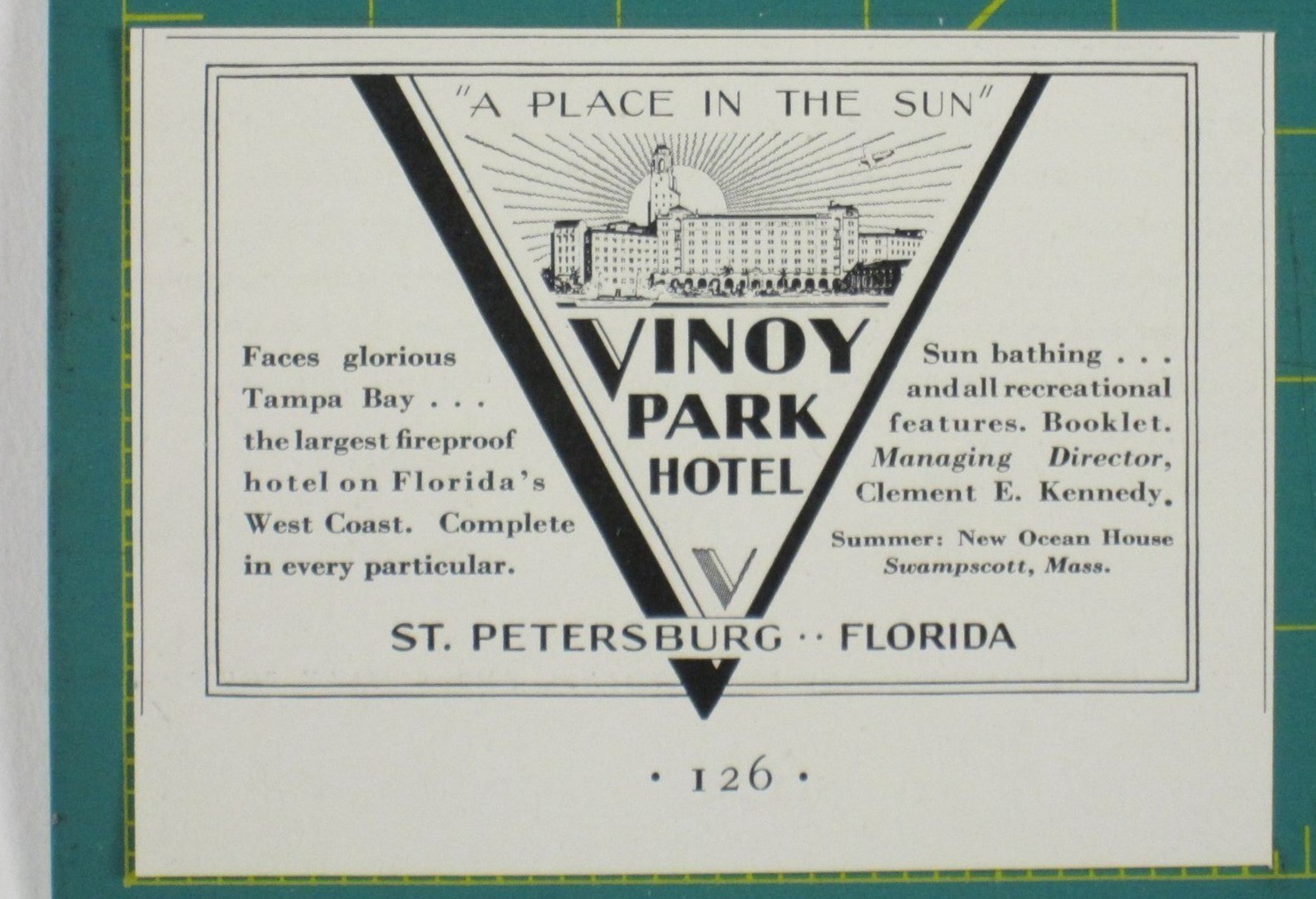 Print Ad Vinoy Park Hotel St Petersburg Florida Fireproof Summer Tampa Bay 1930s
