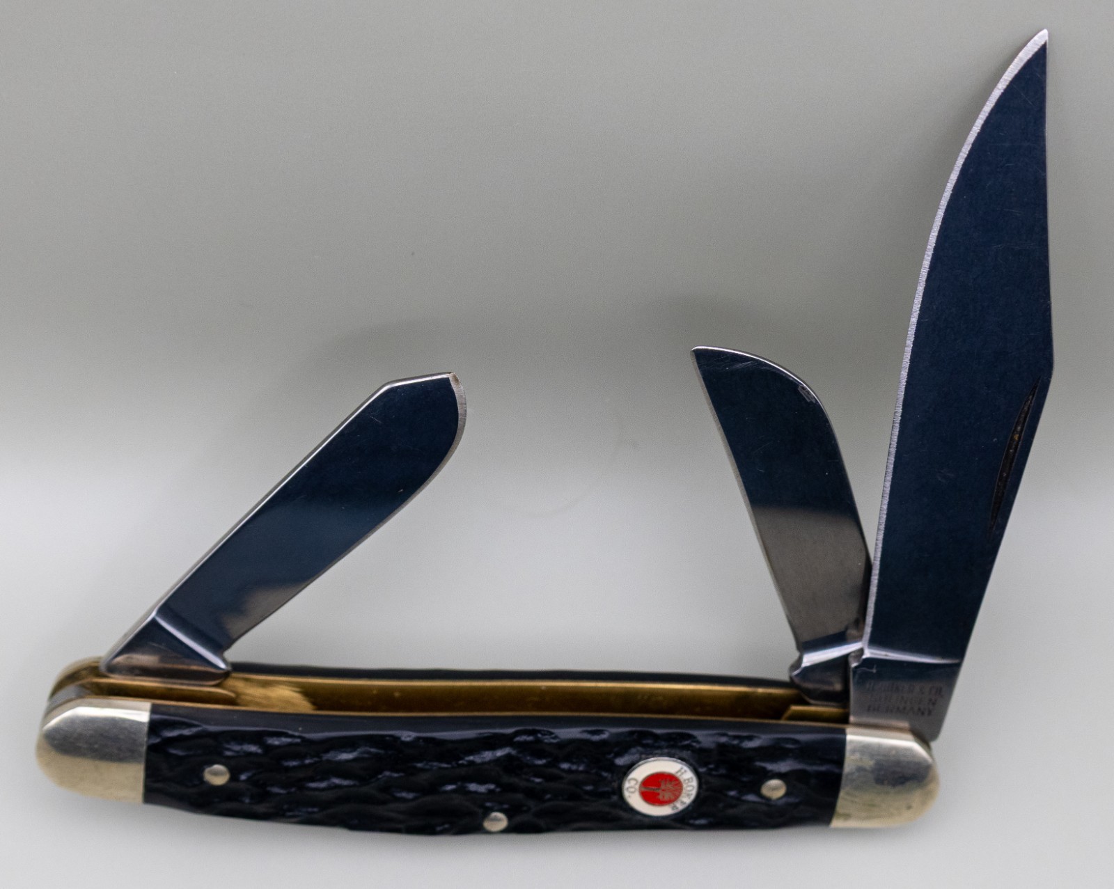 Vintage H Boker & Co Solingen Germany 3-Blade Stockman Pocket Knife Black Jigged