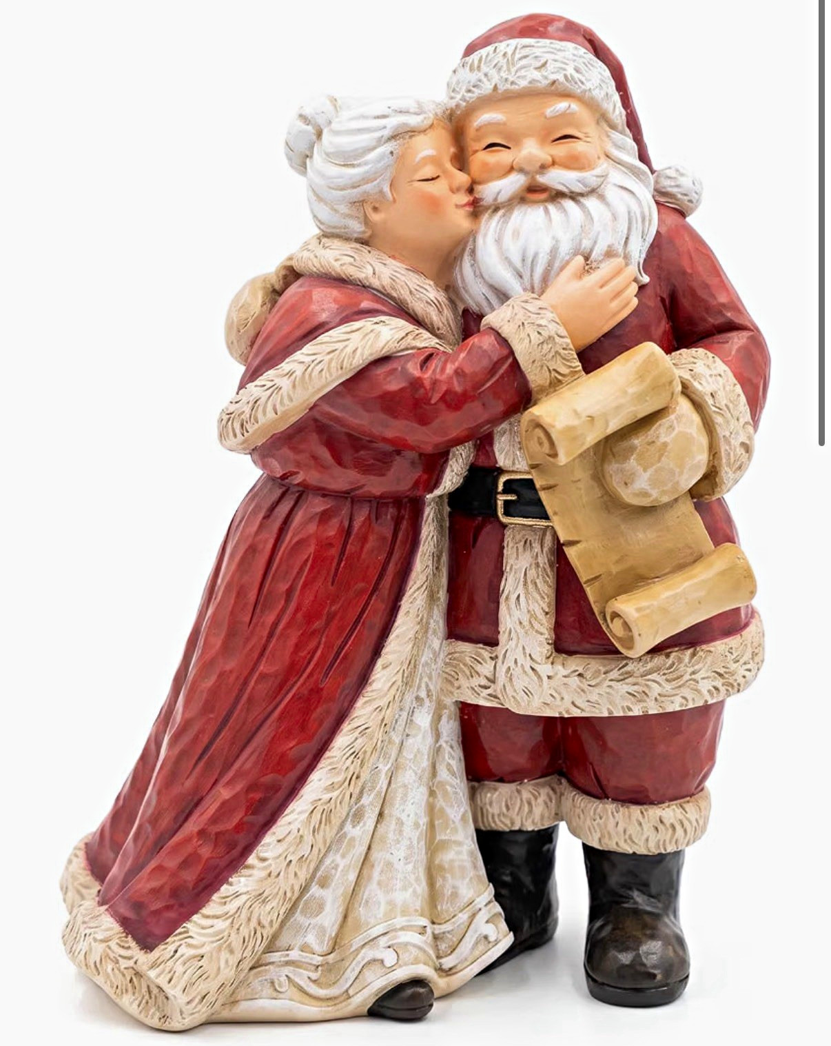 Santa & Mrs. Claus Kissing/Hugging Figurine Resin Painted Multicolor 5.9in