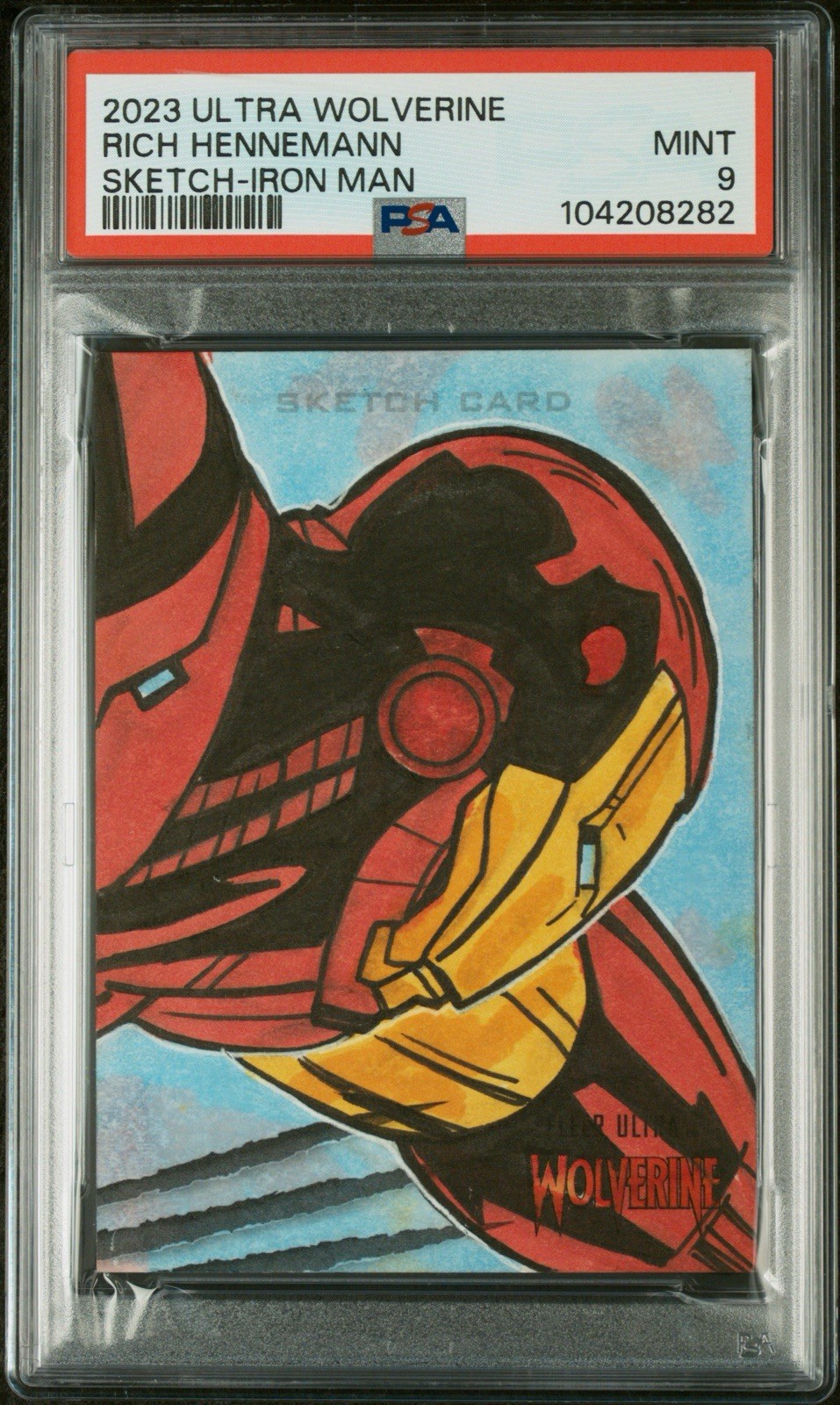 PSA 9 MINT 2023 FLEER ULTRA WOLVERINE SKETCH IRON MAN RICH HENNEMANN 1/1 PSA 9 MINT 2023 FLEER ULTRA WOLVERINE SKETCH IRON MAN RICH HENNEMANN 1/1