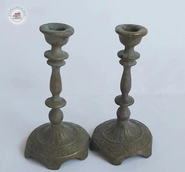 Vintage Lot 4 Miniature Brass Candlesticks Judaica Hebrew Israel Art Collectible