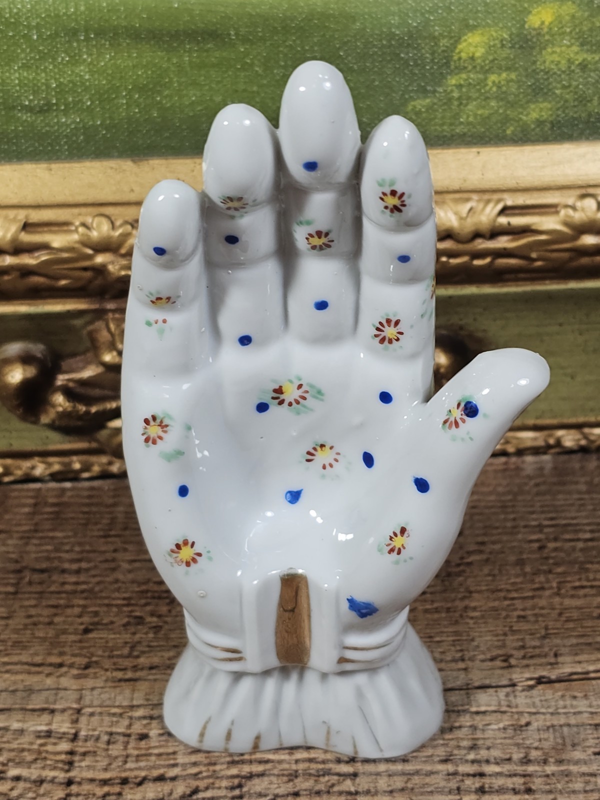 VTG 1950s Porcelain Painted Flowers Hand Shaped Trinket Dish, 5.5\