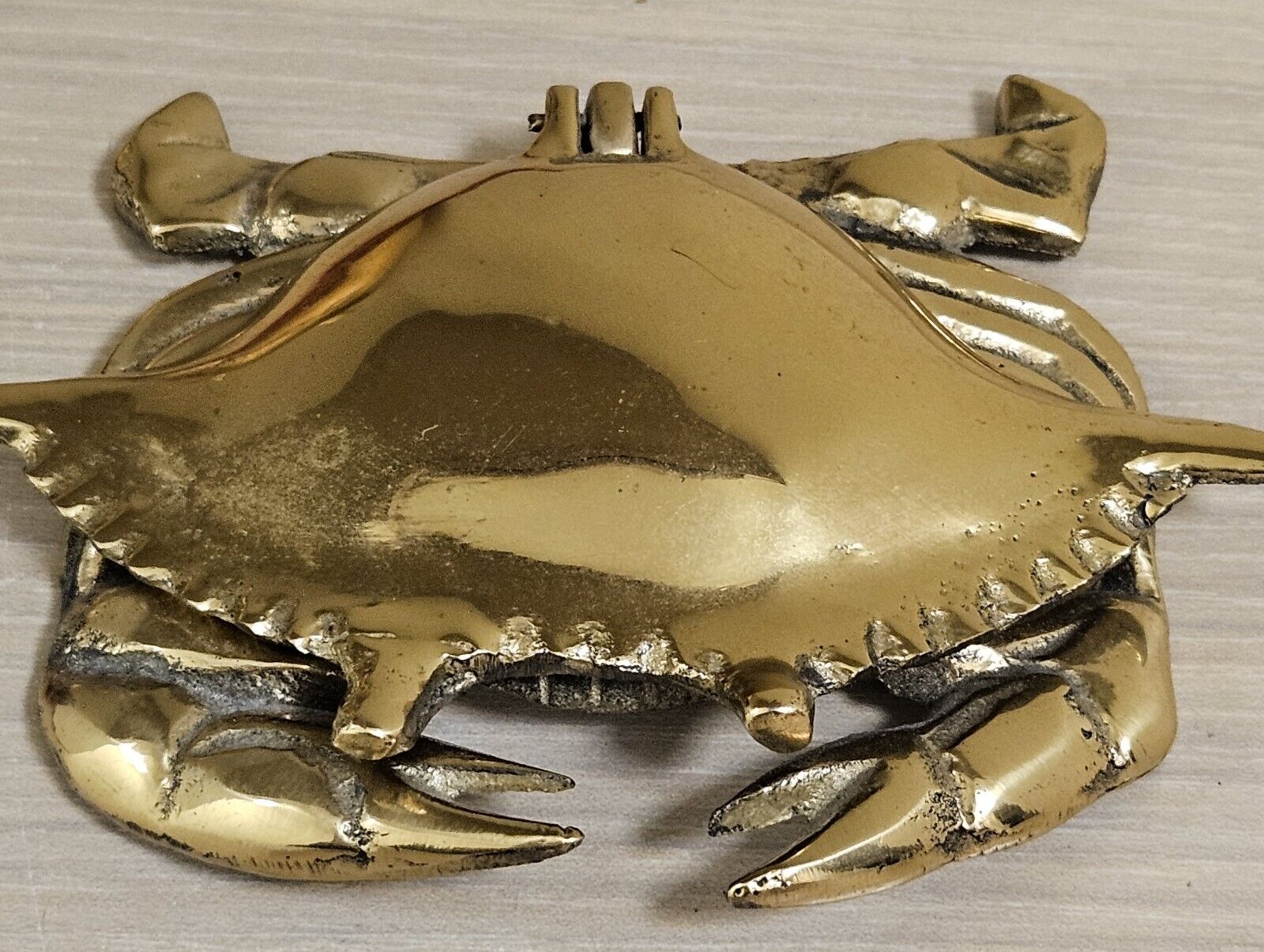 Vintage Brass Crab Hinged Nautical Jewelry Trinket Box Ashtray Door Knocker 