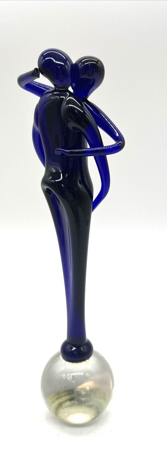 Murano Embracing Couple Lovers Cobalt Blue Art Glass Freeform Vase 7.5” Read