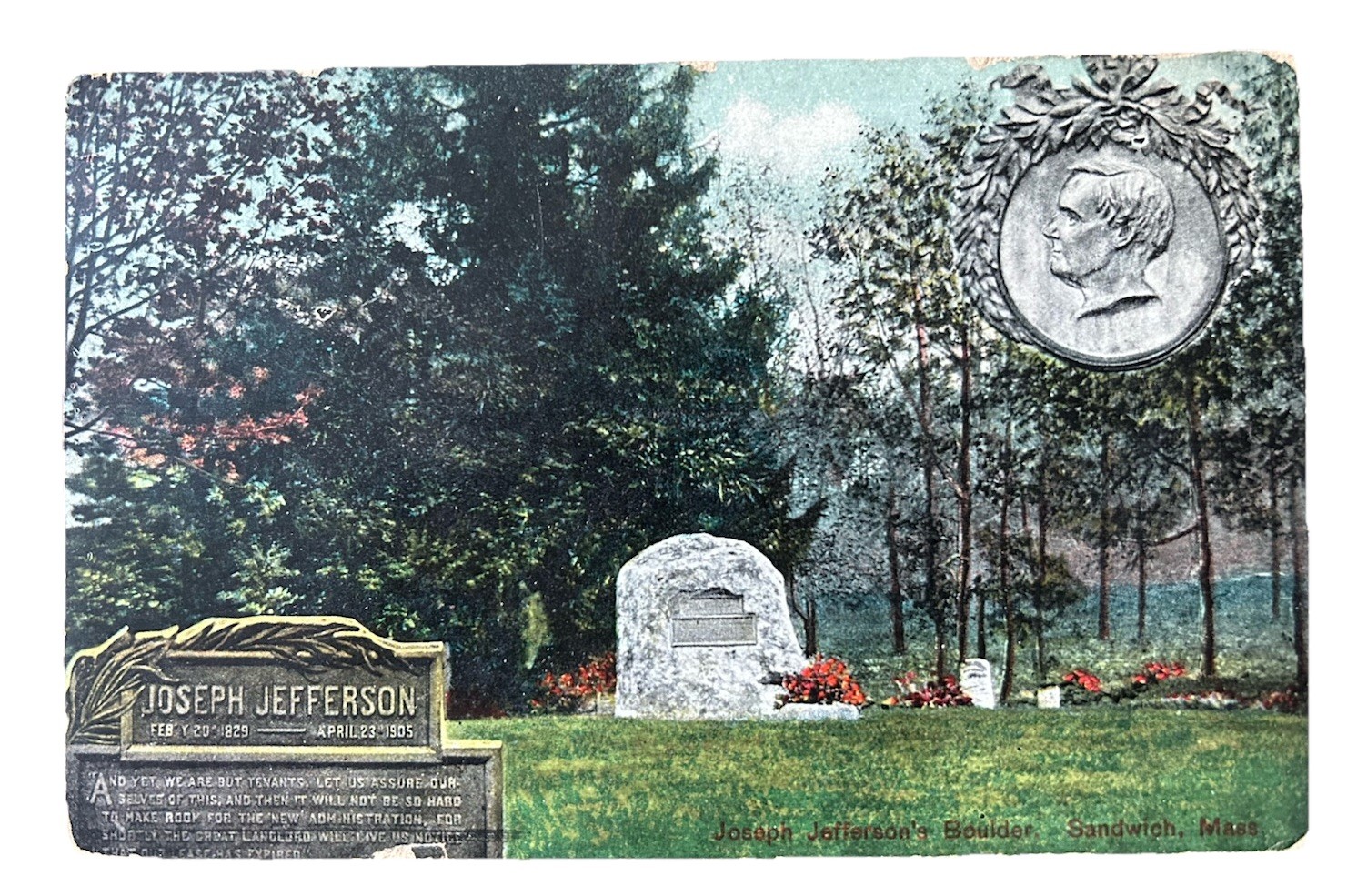 SANDWICH MA~Bay View Cemetery~Grave of Joseph Jefferson~Actor Rip Van WInkle