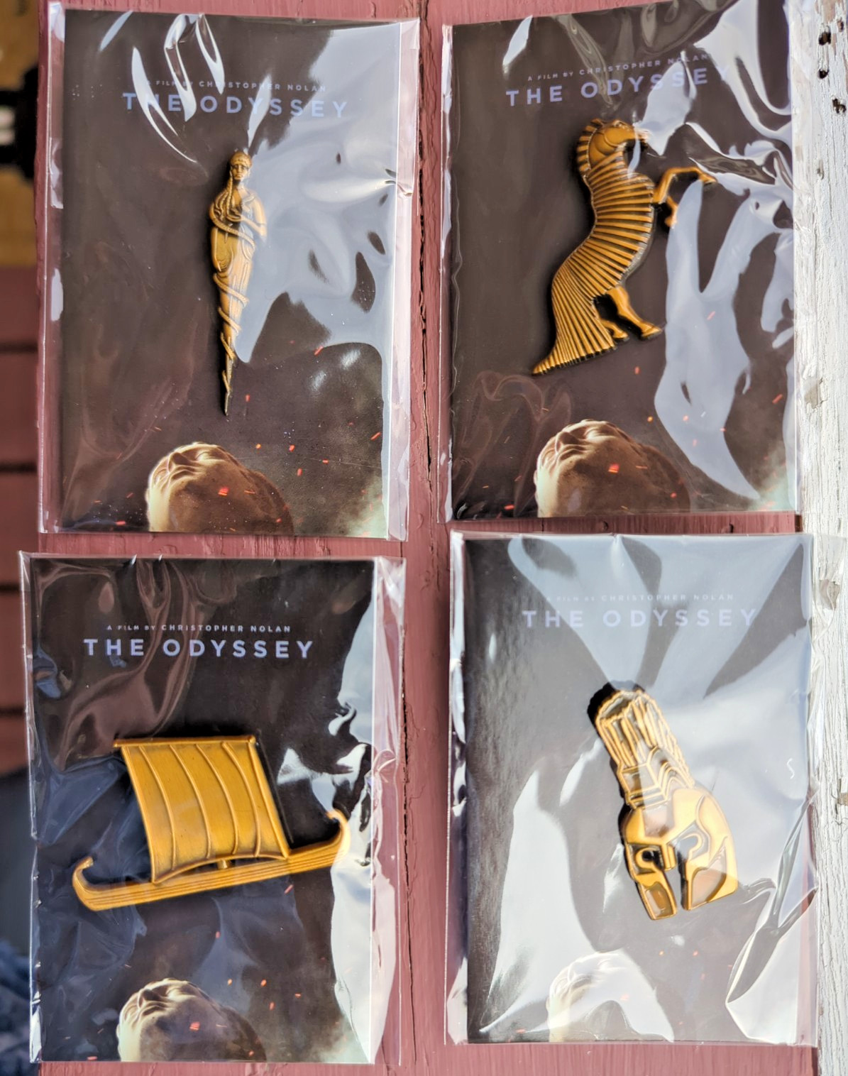 THE ODYSSEY X GOLD ENAMEL LAPEL PINS COMPLETE SET OF 4 + 17 X 11 poster card NEW