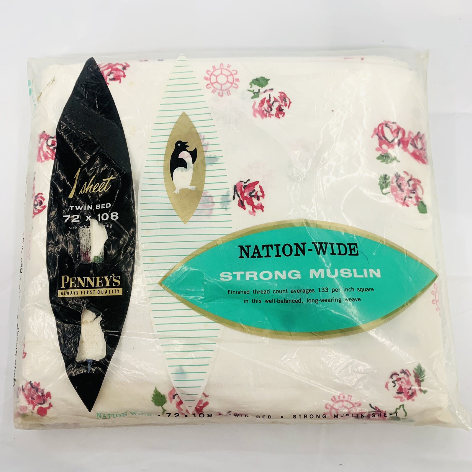 Vtg Penny’s Nation-Wide Floral Twin Bed Flat Sheet New In Package 72x108 👇