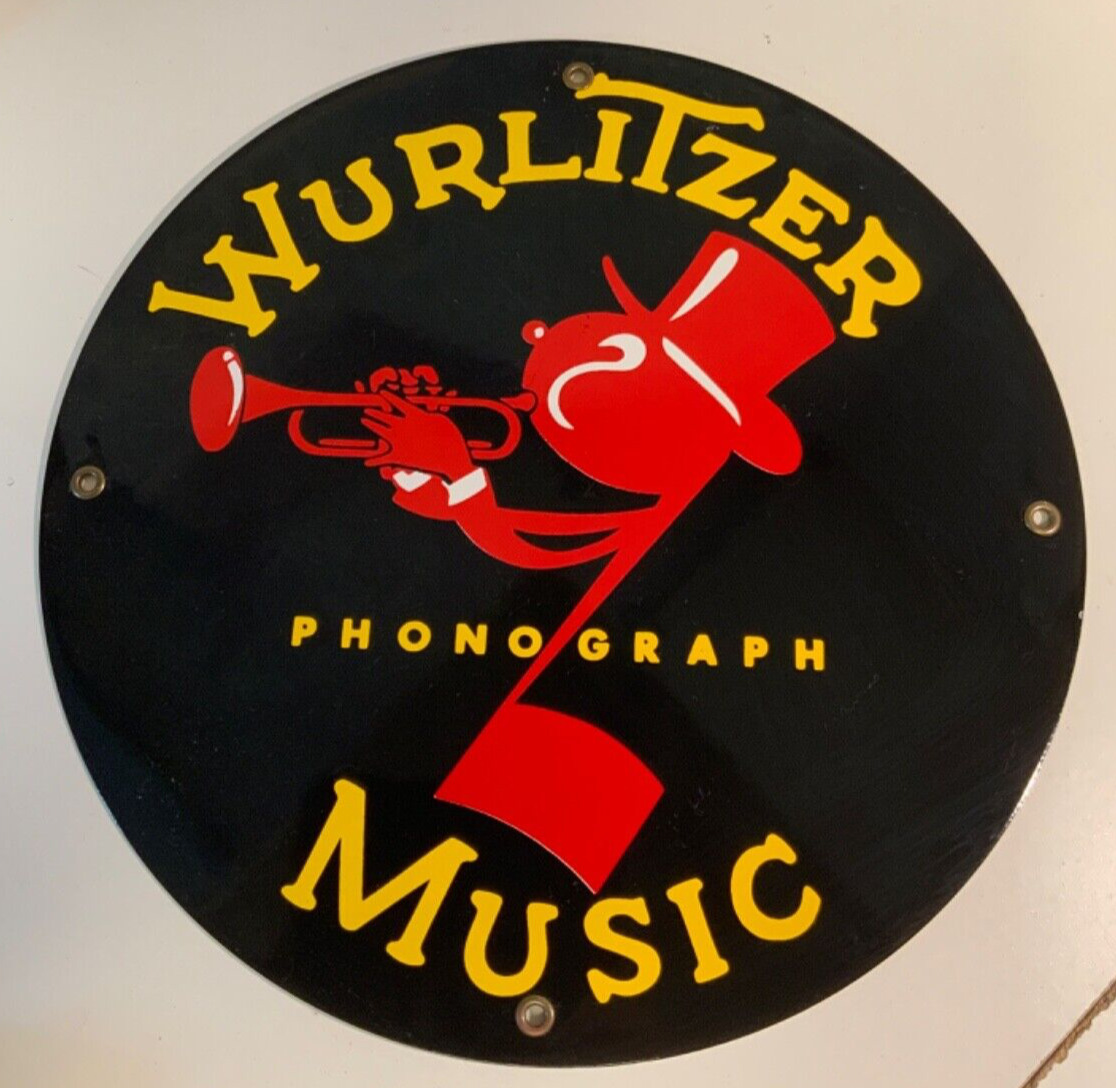 VINTAGE WURLITZER PHONOGRAPH PORCELAIN SIGN MUSIC RECORD PLAYER JUKE 11.75”