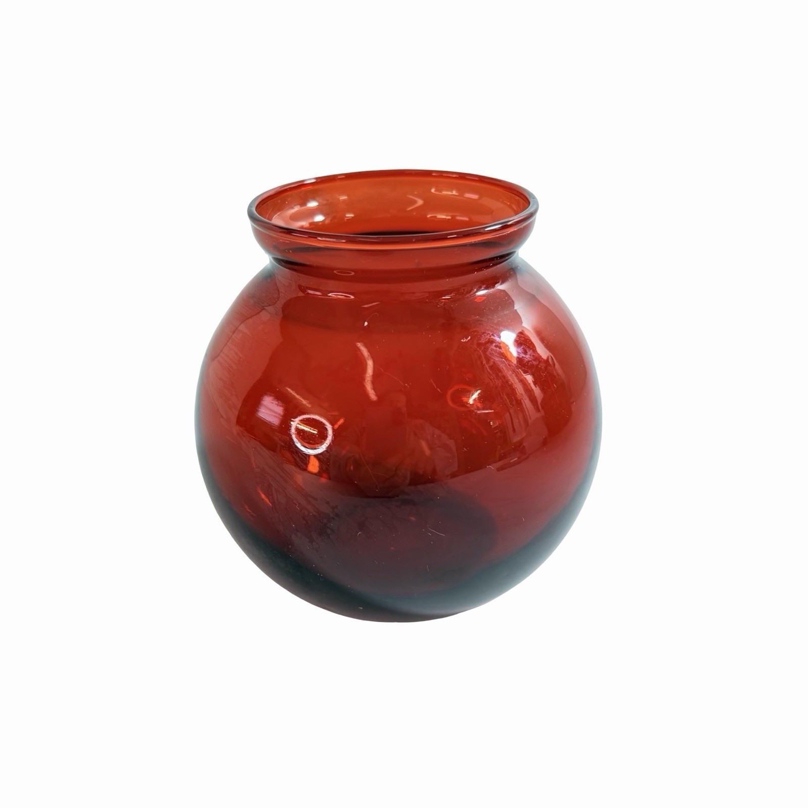 Anchor Hocking Glass Royal Ruby Red Ivy Ball Vase 4” Flower Red Vintage 1950\'s