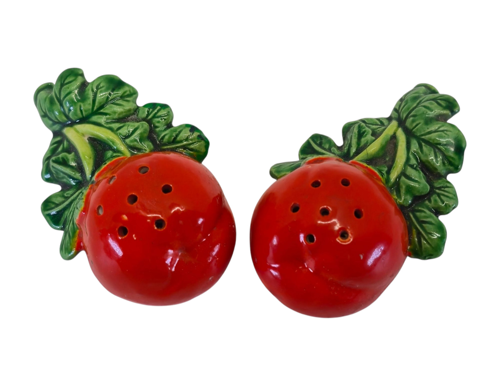 Vintage 1950s Ceramic Art Pottery Tomato Salt and Pepper Shakers Fruit Japan