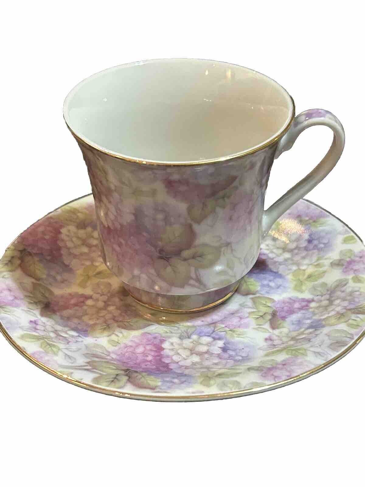 Darice Tea Cup And Saucer  With Purple Wild Roses