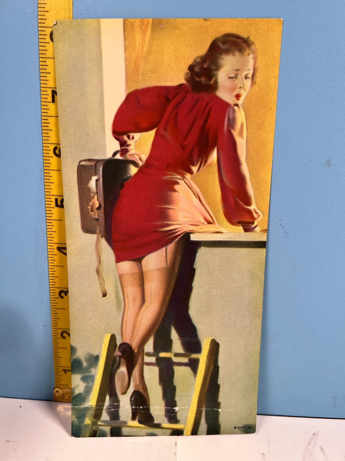 1950's Gil Elvgren Pinup Girl Litho Suitcase & Ladder