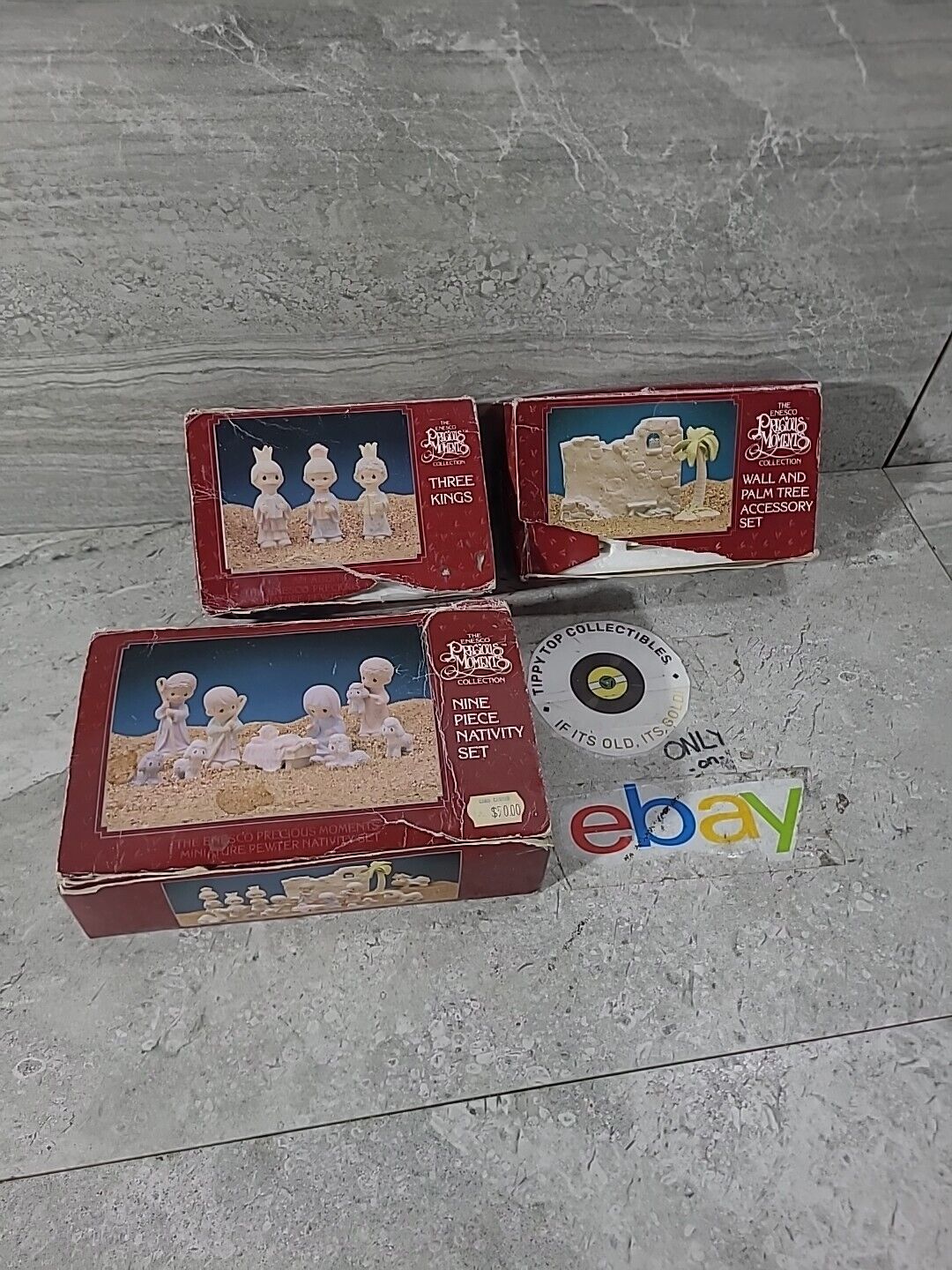 3 CiB Enesco Precious Moments Miniature Nativity Set Pewter Lot Of 3 With Box