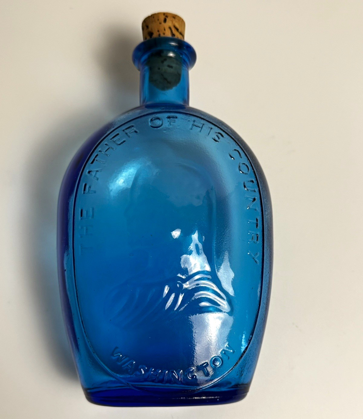 Vintage Wheaton NJ Blue Glass George Washington Bottle Father of His Country
