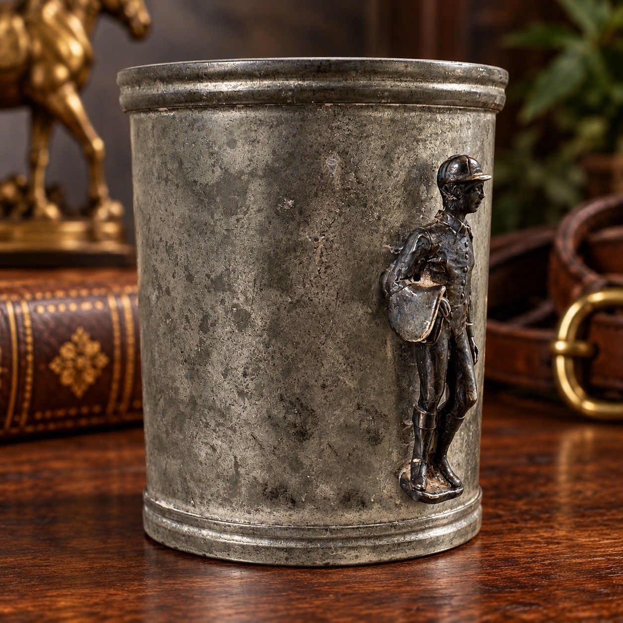 Vintage Stieff Pewter P100-16 Washington Camp Cup Applied Jockey Figure