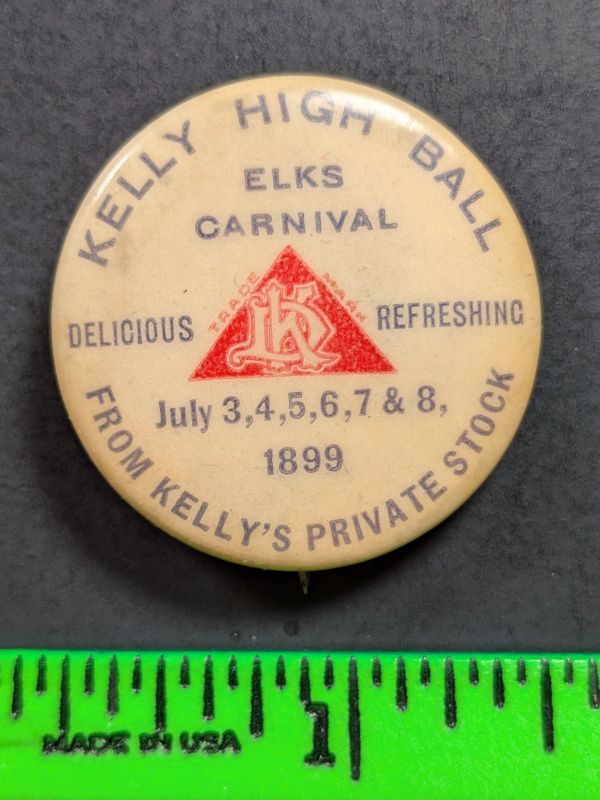 Vintage 1899 Kelly High Ball Elks Carnival Pinback Pin Vintage 1899 Kelly High Ball Elks Carnival Pinback Pin