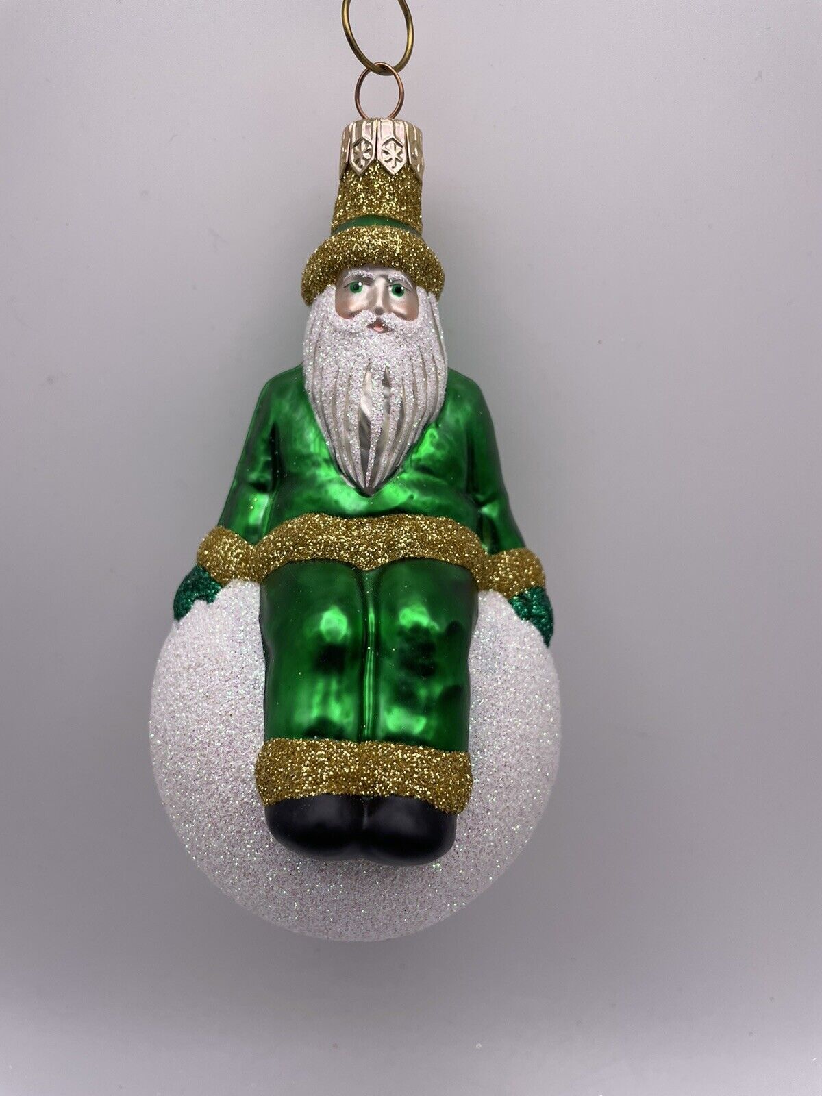 Vintage Patricia Breen Snowbound Santa Claus Green Gold Christmas Ornament 1998