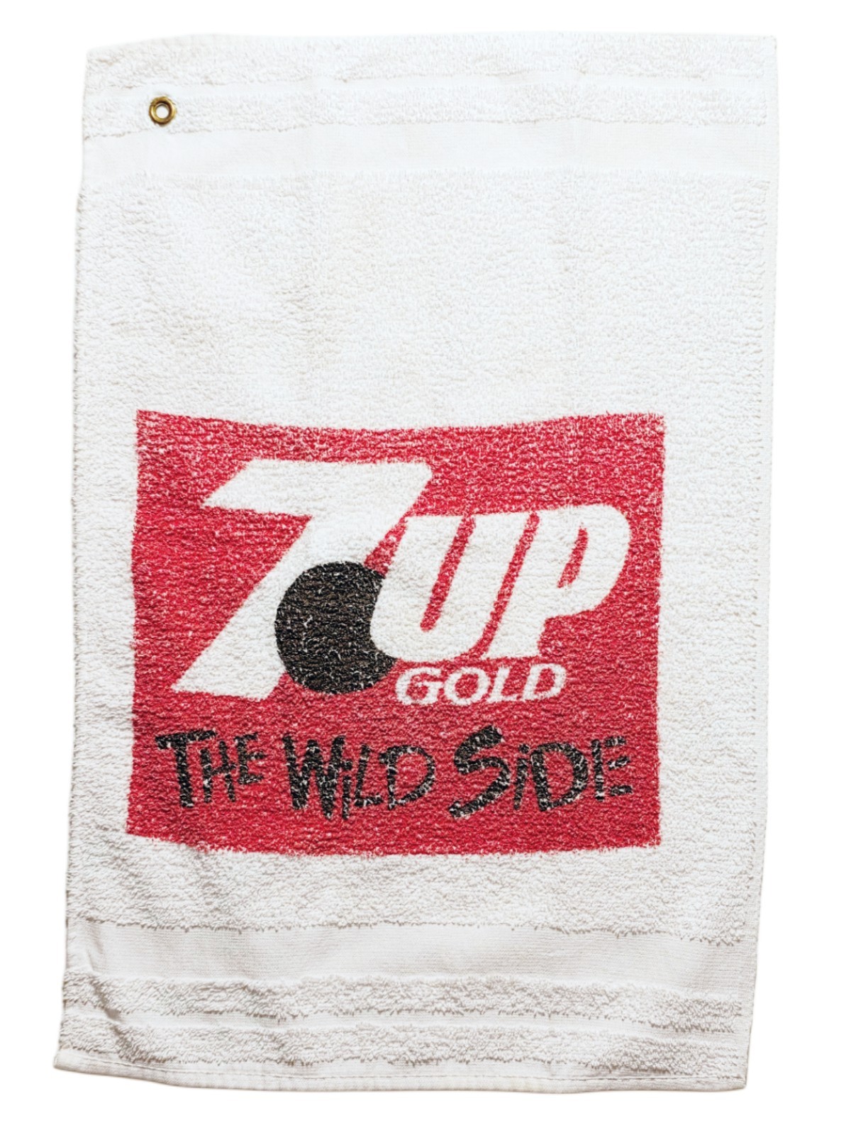 Vtg 1988 7Up Gold Towel The Wild Side Soda Pop Advertising Promo Grommet Golf 