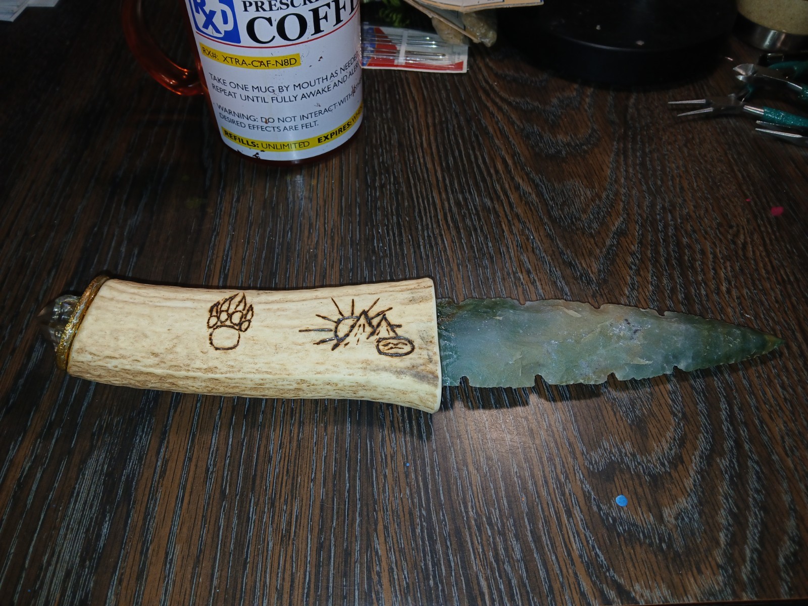 Ozark Mountain Original Green Jasper Spearpoint Knife~Stagg Handle~Bear Paw Ed.