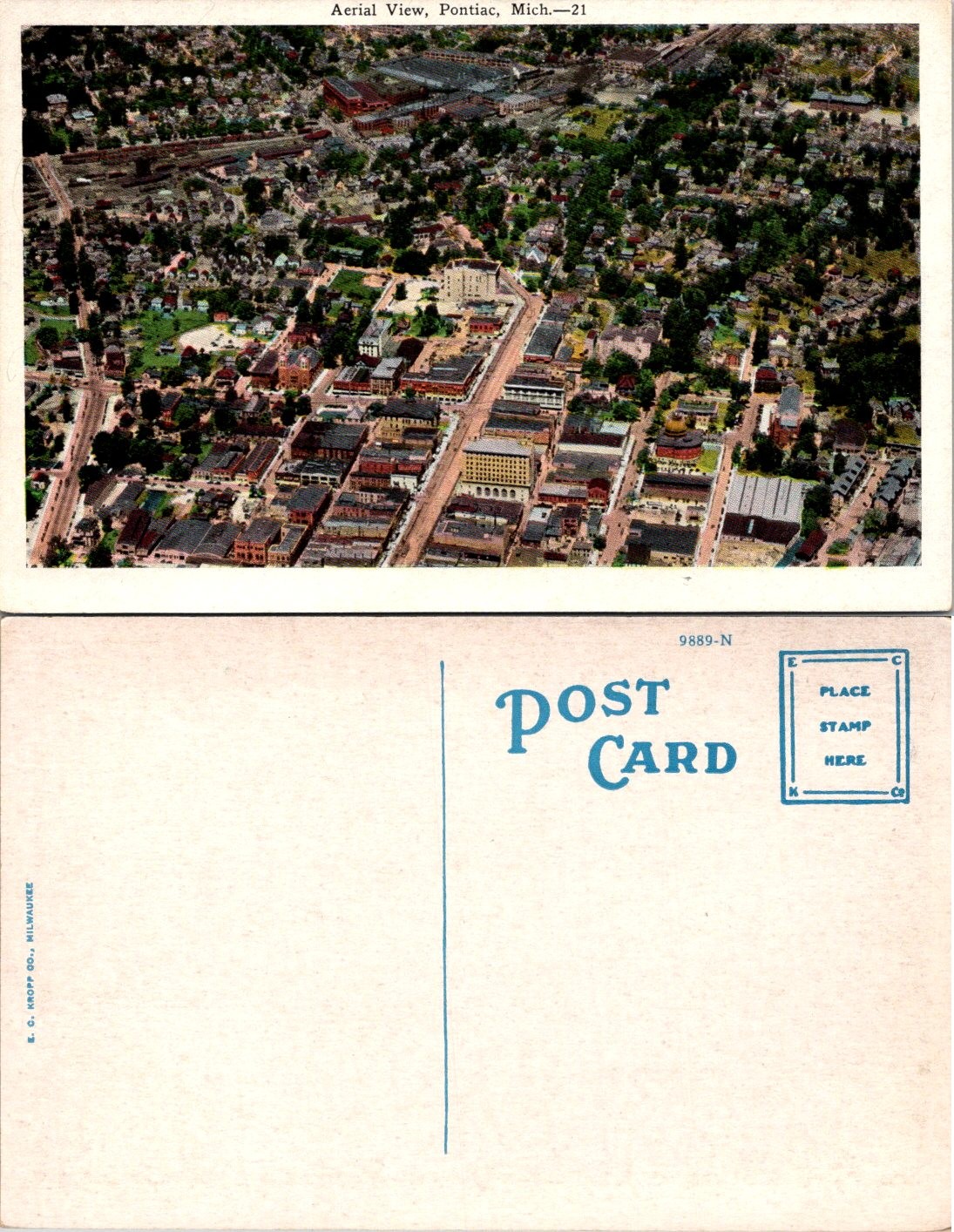Vintage Aerial View Postcard of Pontiac Michigan MI 21 Unposted