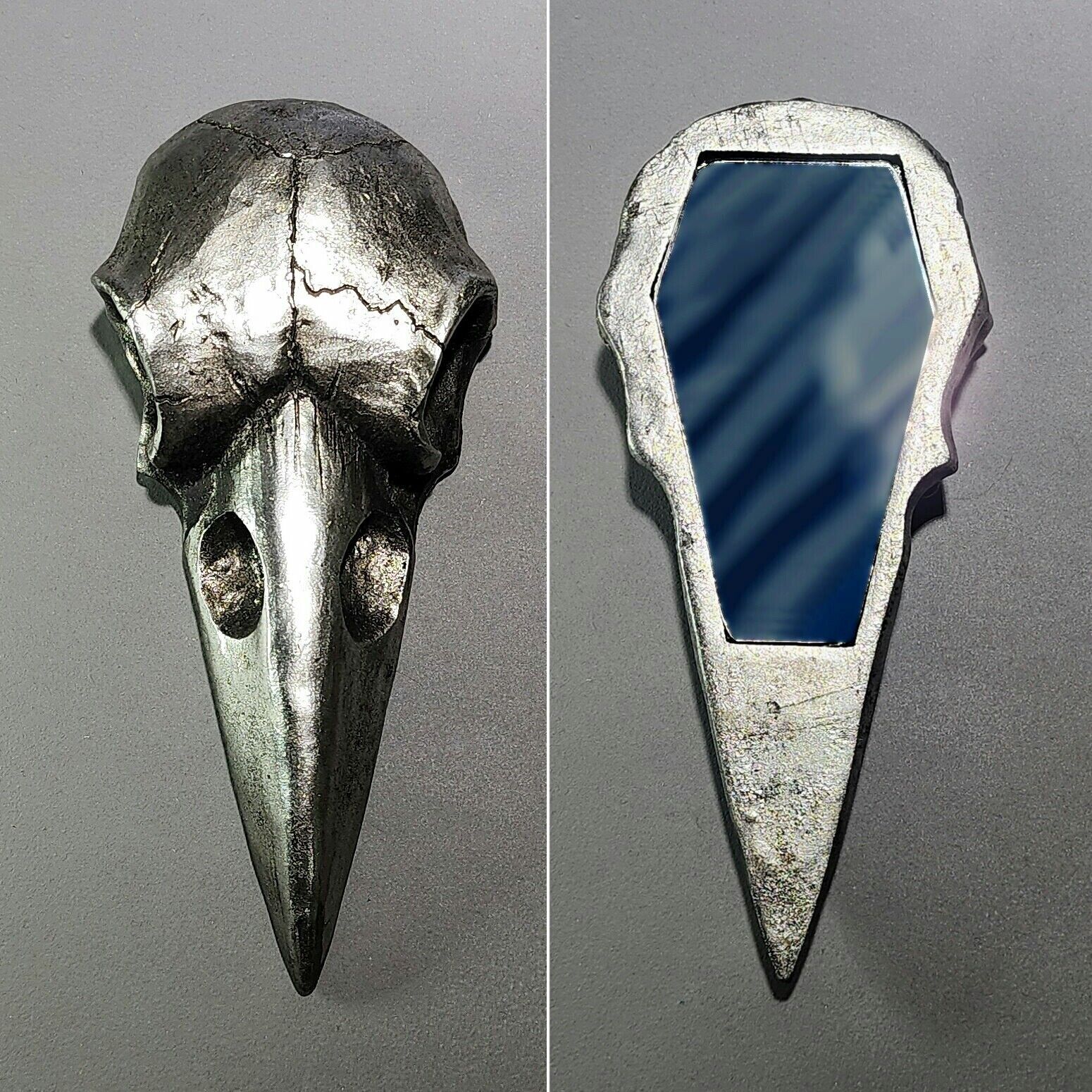 Raven Skull Hand Mirror, Silver Coffin Mirror, Gothic Decor, Oddities