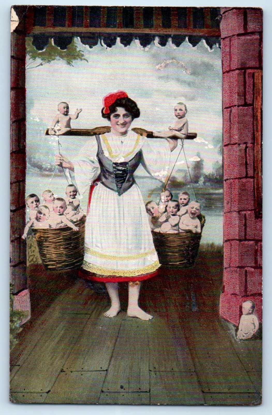 1906 Surreal Fantasy Mother Carried Baskets With Babies Antique Posted Postcard
