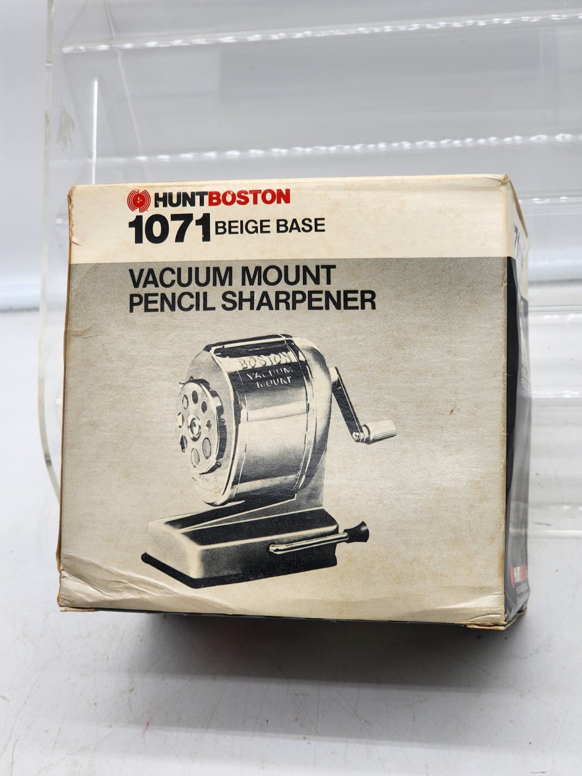 VINTAGE BOSTON 1071 VACUUM MOUNT GRAY PENCIL SHARPENER NEW UNUSED SMOOTH