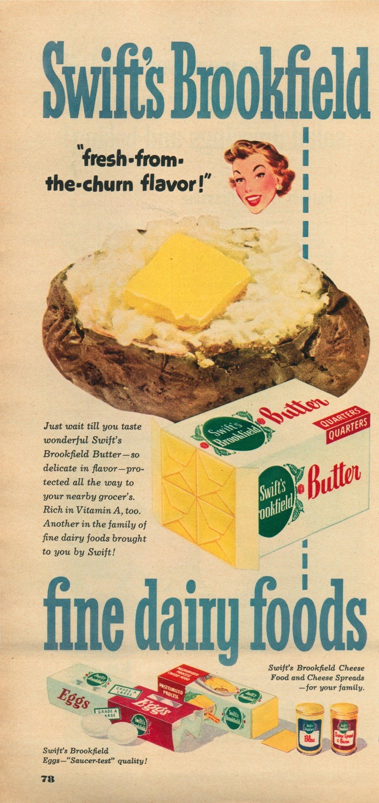 1952 Swifts Brookfield Butter and Dairy Foods Vintage Print Ad 1952 Swifts Brookfield Butter and Dairy Foods Vintage Print Ad