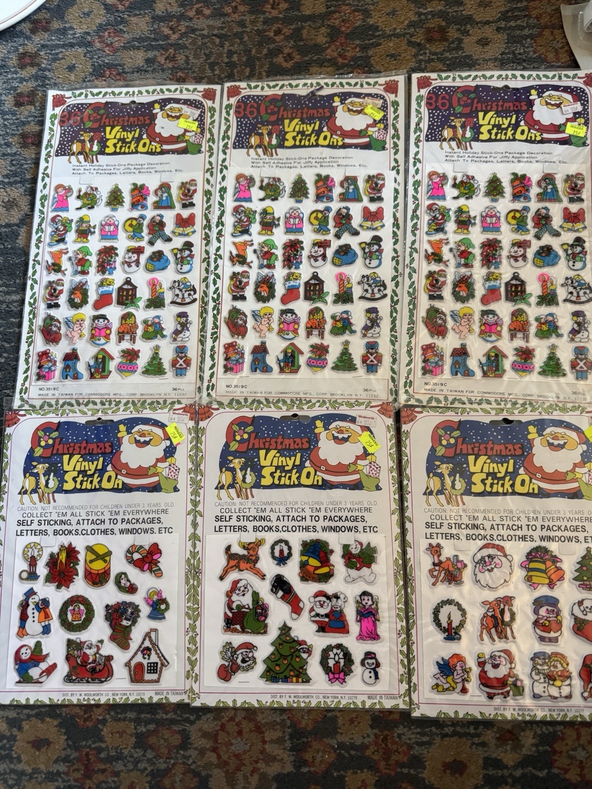 6 Packs Vintage Vinyl Christmas Stickers Puffy