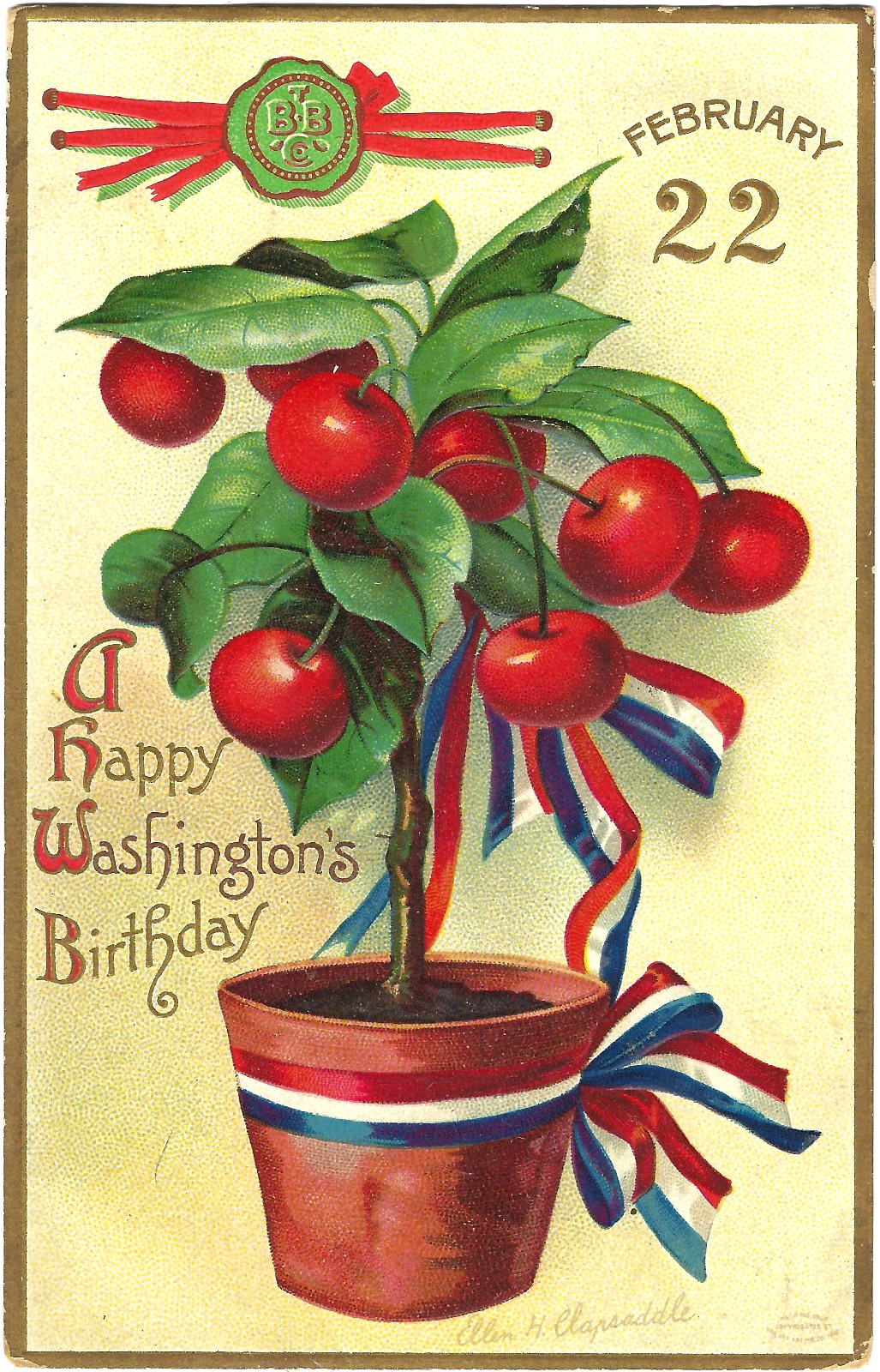 Vtg Clapsaddle Washington Buckeye Beer Ad Green Seal Cherry Tree PC A/S Emb 1910