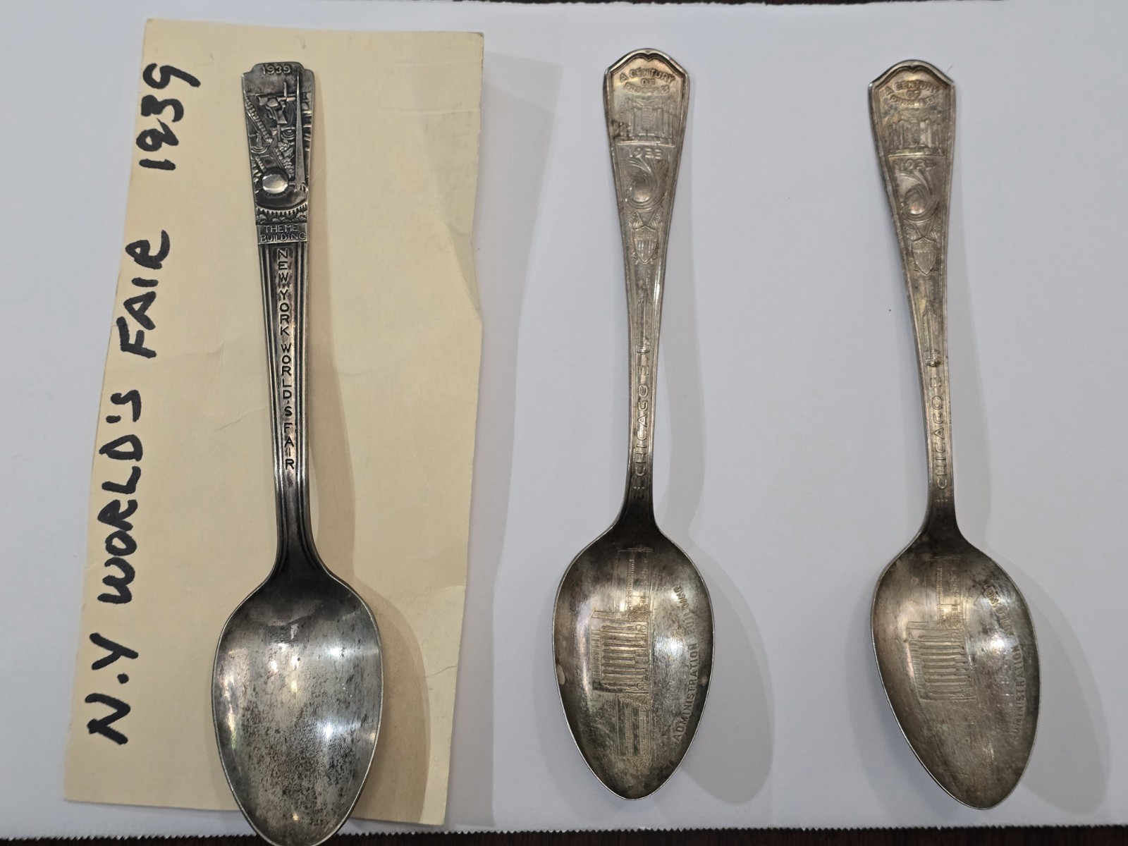 Vintage 1933 Century Of Progress Chicago / 1939 New York Worlds Fair Spoons