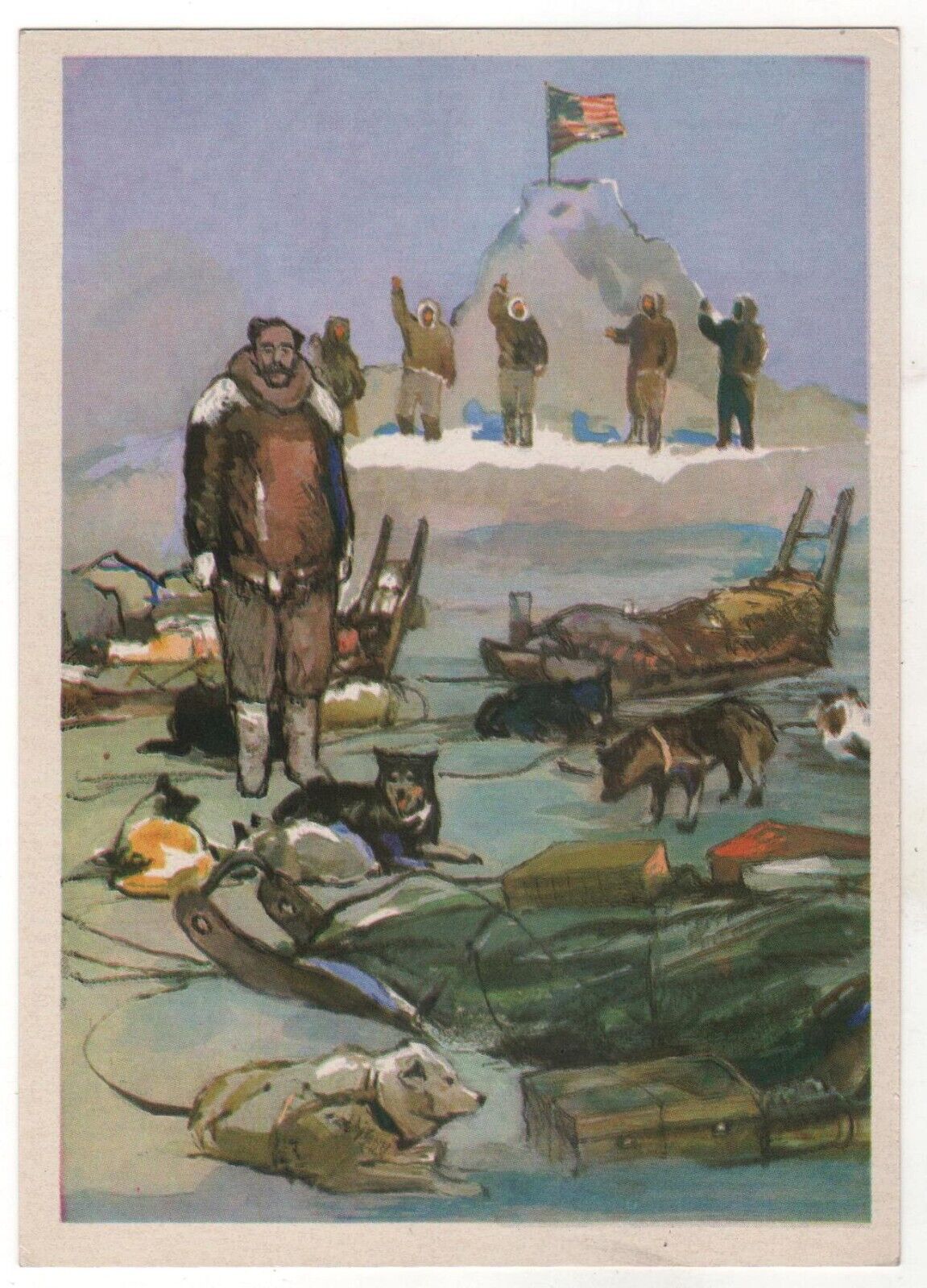1979  Robert PEARY American Arctic explorer & traveler DOG Russian Postcard OLD
