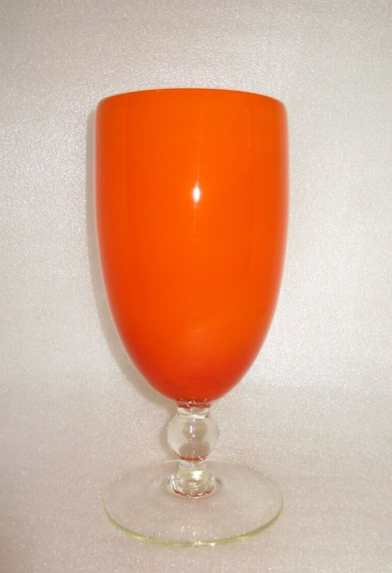 Vtg MCM Retro Venetian EMPOLI Cased Orange w White Ball Stem Balloon VASE Goblet