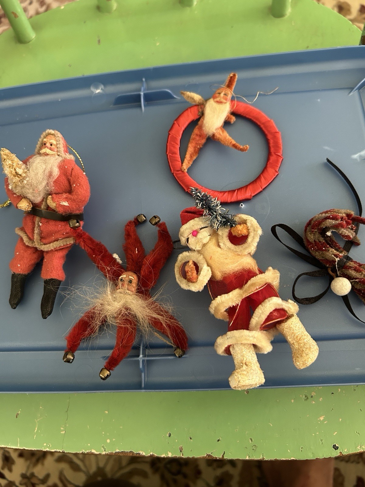 Vintage Spun Cotton Santa Christmas Chenille Bottle Brush JAPAN Pipe Cleaner Lot