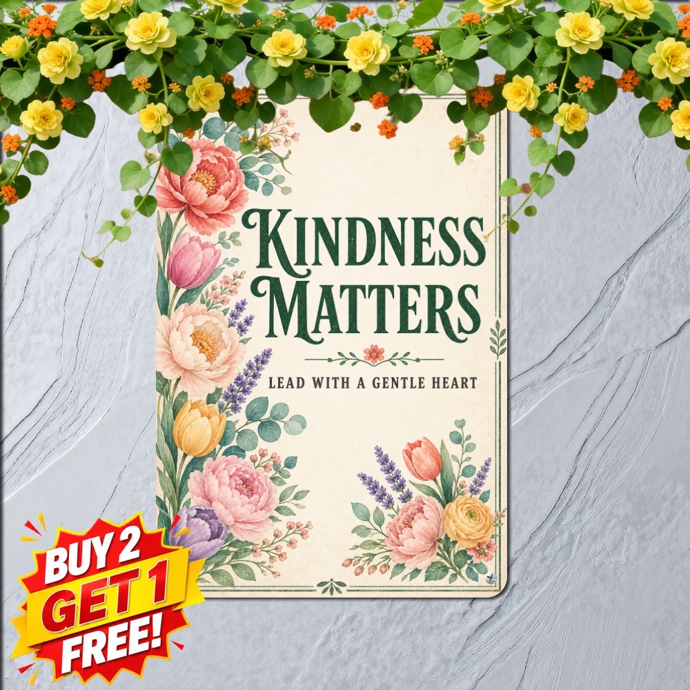 Whimsical Woodland Friends Metal Sign Cute Kindness Home Wall Decor 8x12