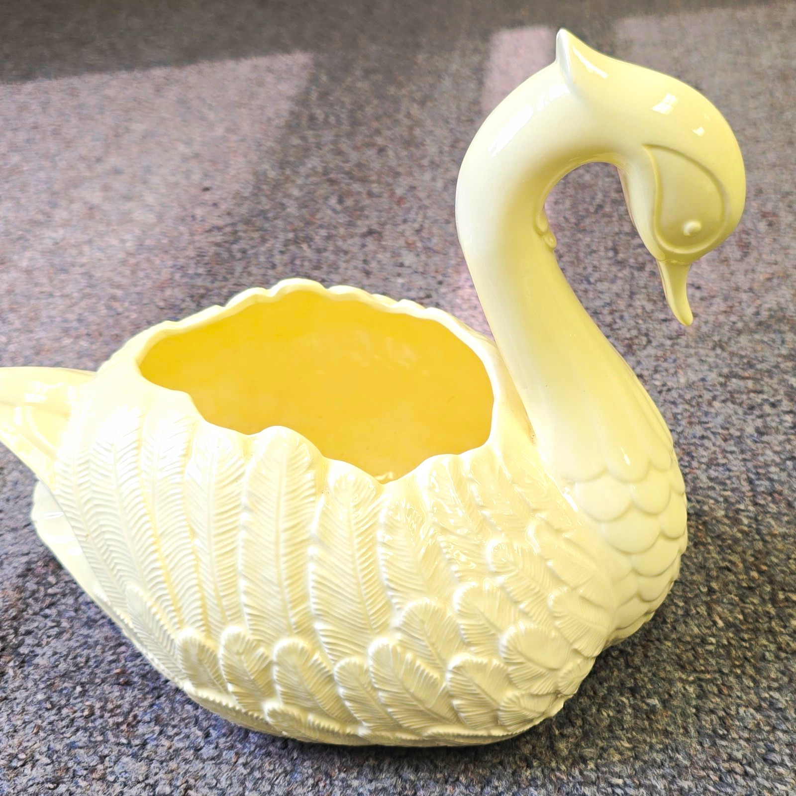 Ivory Ceramic Swan Planter Glossy Glazed Finish Decorative Vase for Plants