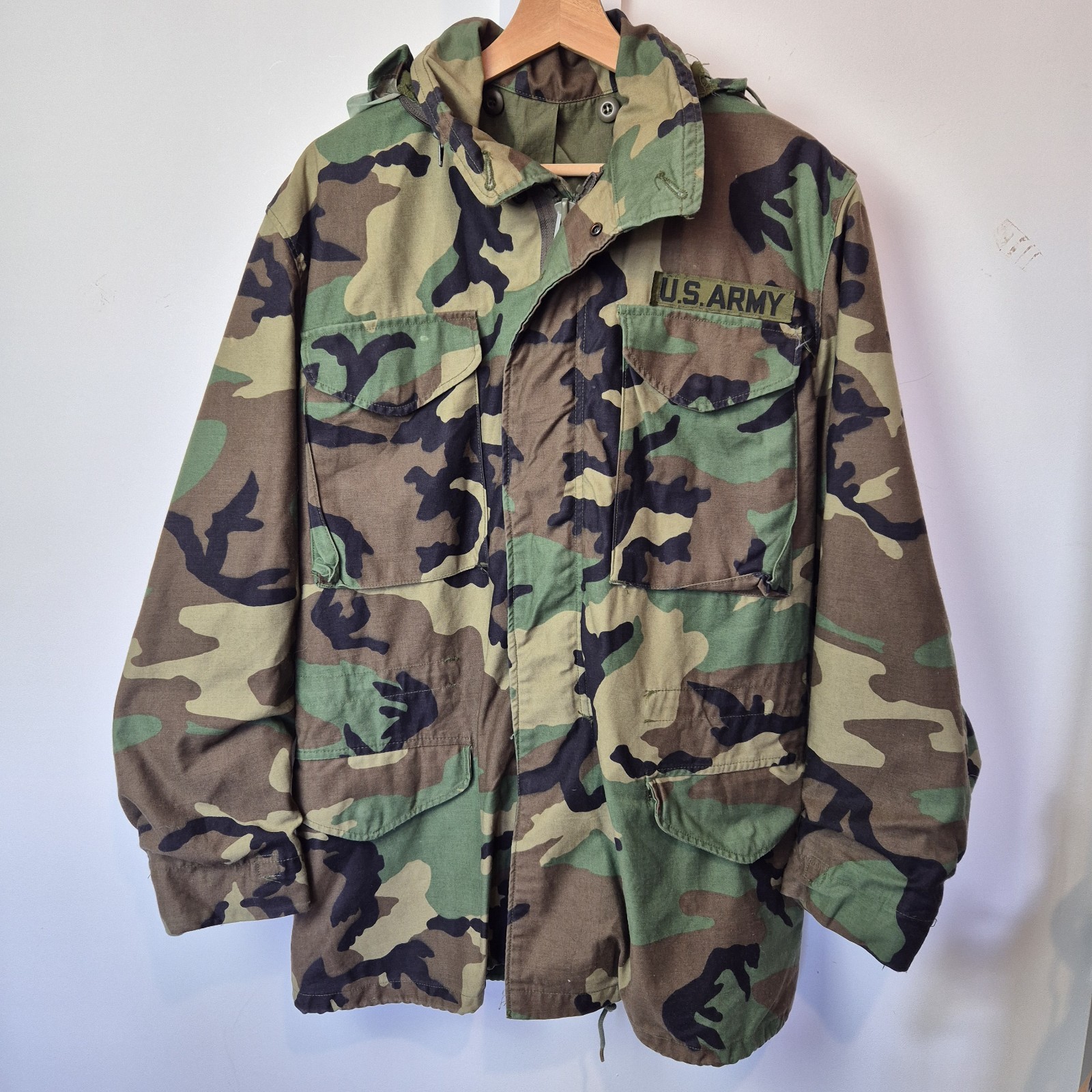 Vintage 1987 US Army field jacket M65 woodland camo size small long 80s Green