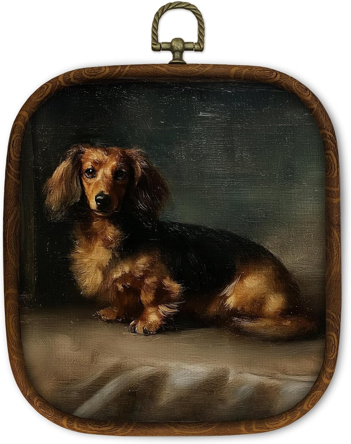 Vintage Dachshund Dog Wall Art Decor, Retro Long-Haired Wiener Puppy Square Fram Vintage Dachshund Dog Wall Art Decor, Retro Long-Haired Wiener Puppy Square Fram