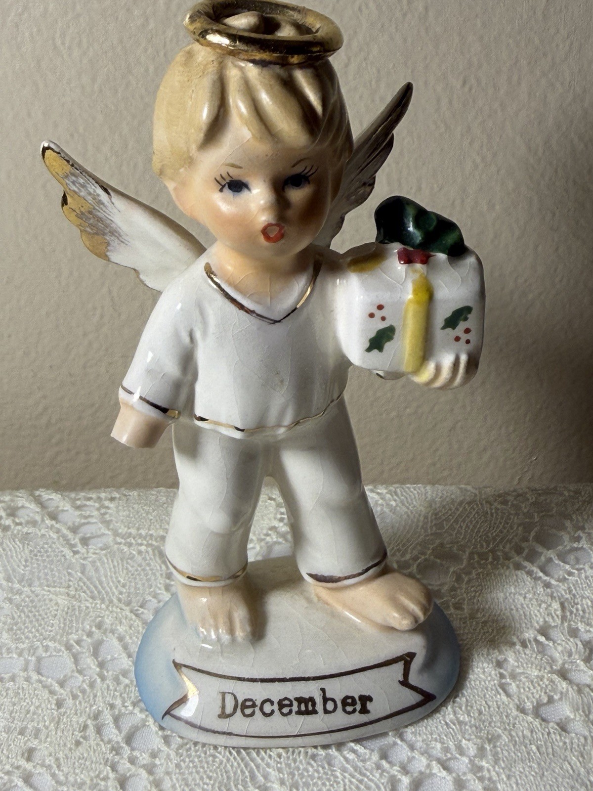 Vintage Enesco December Boy Angel Figurine Birthday Month Christmas READ Vintage Enesco December Boy Angel Figurine Birthday Month Christmas READ