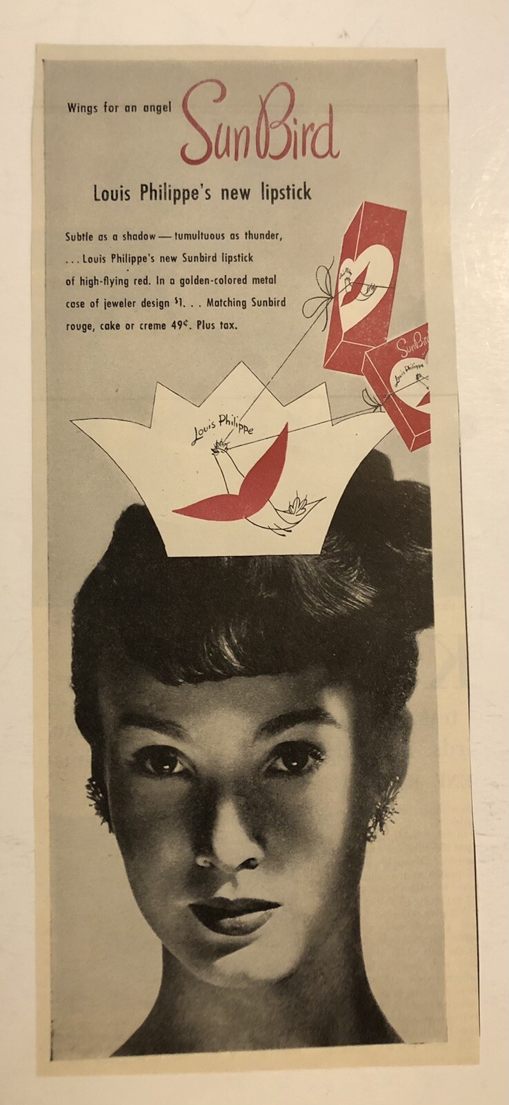 1950’s Sunbird Lipstick Makeup Magazine Print Ad 0C25