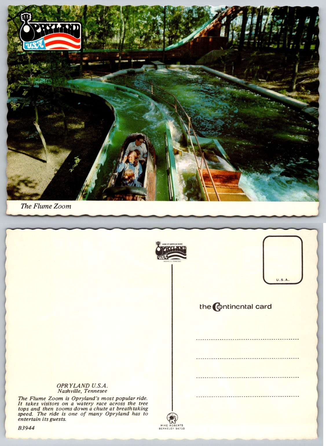 Vintage Opryland USA Nashville TN The Flume Zoom Ride Chrome Postcard Unposted