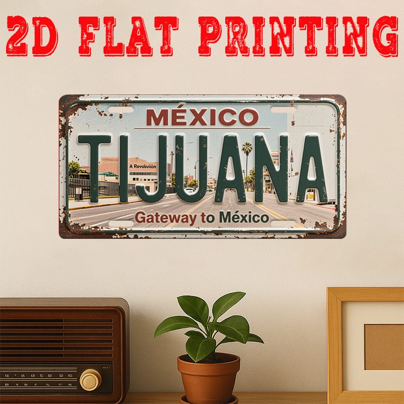 Vintage Metal Sign Tijuana Mexico Aluminum License Plate Retro Garage Art